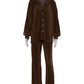 Causal Loose Pleated Long Sleeve Blouse With High Waist Pants