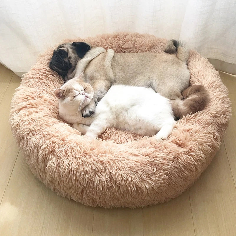 Round Plush Calming Pet Bed For Cats and Dog